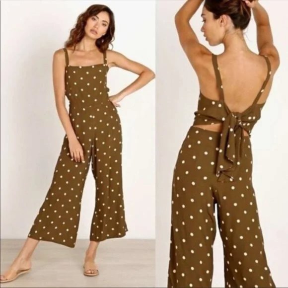 NWOT Anthropologie green jumpsuit with bow tie in the back - Picture 4 of 9